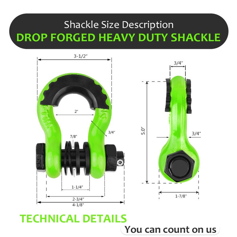 AMBULL Shackles 3/4" D Ring Shackle (2 Pack) 45,000lb Break Strength with 7/8" Pin, Anti Theft Security Screws, Isolator & Washer Kits for Use with Tow Strap Winch Truck Vehicle Recovery, Green - Image 5